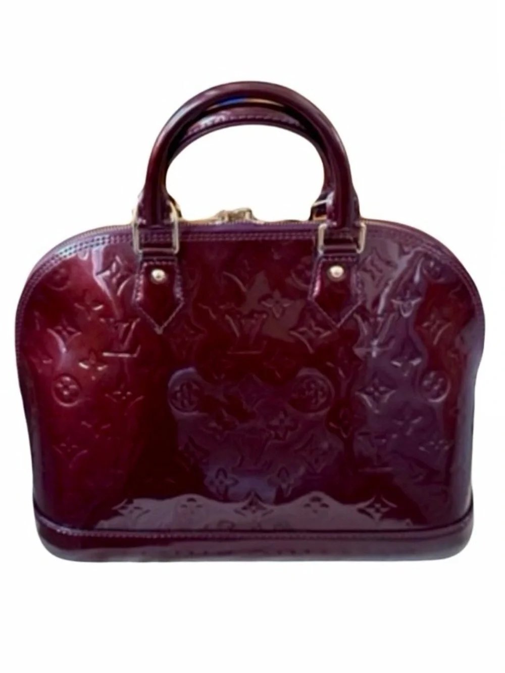 ⚜️ Louis Vuitton LV Monogram Vernis Patent Leather Alma PM Burgundy Violette COA - Picture 4 of 16